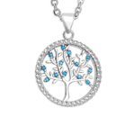 Stainless Steel Tree of Life Necklace w/Blue Stones